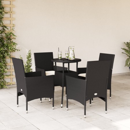 Set comedor jardín 5 pzas cojines ratán sintético vidrio negro en Conjuntos de jardín | Comprar online en Foru.es