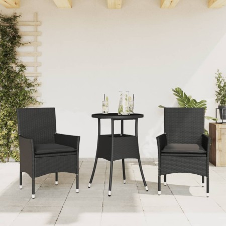 Set comedor jardín 3 pzas cojines ratán sintético vidrio negro en Conjuntos de jardín | Comprar online en Foru.es