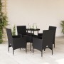 Set comedor jardín 5 pzas cojines ratán sintético vidrio negro en Conjuntos de jardín | Comprar online en Foru.es