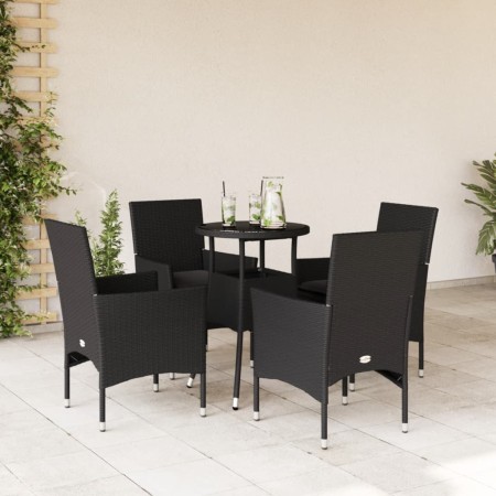 Set comedor jardín 5 pzas cojines ratán sintético vidrio negro en Conjuntos de jardín | Comprar online en Foru.es