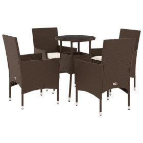 Set comedor jardín 5 pzas cojines ratán sintético vidrio marrón en Conjuntos de jardín | Comprar online en Foru.es