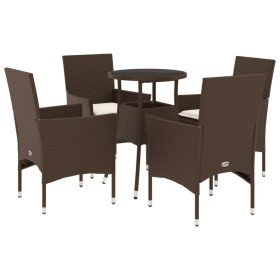 Set comedor jardín 5 pzas cojines ratán sintético vidrio marrón en Conjuntos de jardín | Comprar online en Foru.es