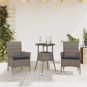 Set comedor jardín 3 pzas y cojines ratán sintético vidrio gris en Conjuntos de jardín | Comprar online en Foru.es