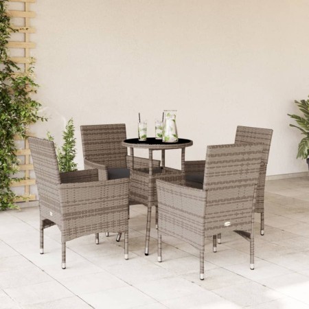 Set comedor jardín 5 pzas y cojines ratán sintético vidrio gris en Conjuntos de jardín | Comprar online en Foru.es