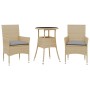 Set comedor jardín 3 pzas cojines ratán sintético vidrio beige en Conjuntos de jardín | Comprar online en Foru.es