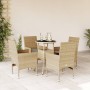 Set comedor jardín 5 pzas cojines ratán sintético vidrio beige en Conjuntos de jardín | Comprar online en Foru.es