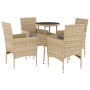 Set comedor jardín 5 pzas cojines ratán sintético vidrio beige en Conjuntos de jardín | Comprar online en Foru.es