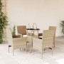 Set comedor jardín 5 pzas cojines ratán sintético vidrio beige en Conjuntos de jardín | Comprar online en Foru.es