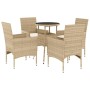 Set comedor jardín 5 pzas cojines ratán sintético vidrio beige en Conjuntos de jardín | Comprar online en Foru.es