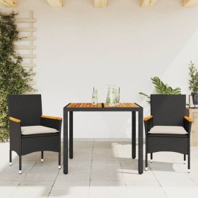 Set de comedor jardín 3 pzas con cojines ratán PE acacia negro en Conjuntos de jardín | Comprar online en Foru.es