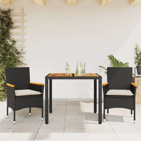 Set de comedor jardín 3 pzas con cojines ratán PE acacia negro en Conjuntos de jardín | Comprar online en Foru.es