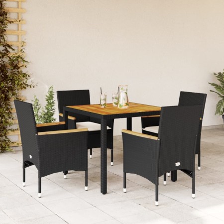 Set de comedor jardín 5 pzas con cojines ratán PE acacia negro en Conjuntos de jardín | Comprar online en Foru.es