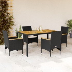 Set de comedor jardín 5 pzas con cojines ratán PE acacia negro en Conjuntos de jardín | Comprar online en Foru.es