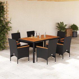 Set de comedor jardín 7 pzas con cojines ratán PE acacia negro en Conjuntos de jardín | Comprar online en Foru.es