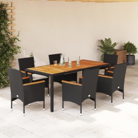 Set de comedor jardín 7 pzas con cojines ratán PE acacia negro en Conjuntos de jardín | Comprar online en Foru.es