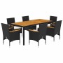 Set de comedor jardín 7 pzas con cojines ratán PE acacia negro en Conjuntos de jardín | Comprar online en Foru.es