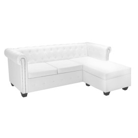 Sofá Chesterfield en forma L cuero artificial blanco en Sofás | Comprar online en Foru.es