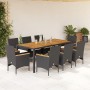Set de comedor jardín 9 pzas con cojines ratán PE acacia negro en Conjuntos de jardín | Comprar online en Foru.es