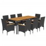 Set de comedor jardín 9 pzas con cojines ratán PE acacia negro en Conjuntos de jardín | Comprar online en Foru.es