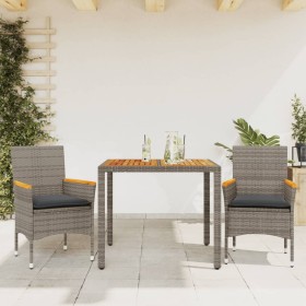 Set de comedor jardín 3 pzas con cojines ratán PE acacia gris en Conjuntos de jardín | Comprar online en Foru.es