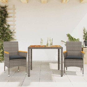 Set de comedor jardín 3 pzas con cojines ratán PE acacia gris en Conjuntos de jardín | Comprar online en Foru.es