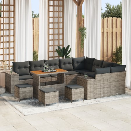 Juego de Sofás de Jardín  de 13 Piezas con Cojines Gris Ratán, Juego de Comedor de Jardín  de 4 Piezas con Cojines Gris Ratán | Foro24.es | Tu tienda online para hogar, jardín y más Foro24.es