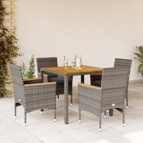 Set de comedor jardín 5 pzas con cojines ratán PE acacia gris en Conjuntos de jardín | Comprar online en Foru.es