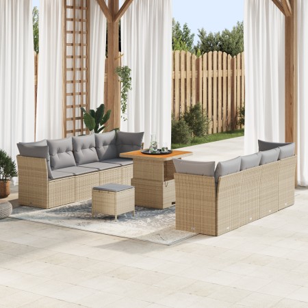 Juego de sofá de jardín de 11 piezas con cojines beige ratán, Juego de comedor de jardín de 3 piezas con cojines beige ratán | Foro24.es | Tu tienda online para hogar, jardín y más Foro24.es