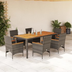 Set de comedor jardín 7 pzas con cojines ratán PE acacia gris en Conjuntos de jardín | Comprar online en Foru.es