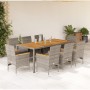 Set de comedor jardín 9 pzas con cojines ratán PE acacia gris en Conjuntos de jardín | Comprar online en Foru.es