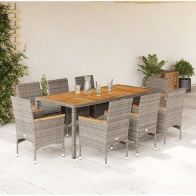 Set de comedor jardín 9 pzas con cojines ratán PE acacia gris en Conjuntos de jardín | Comprar online en Foru.es