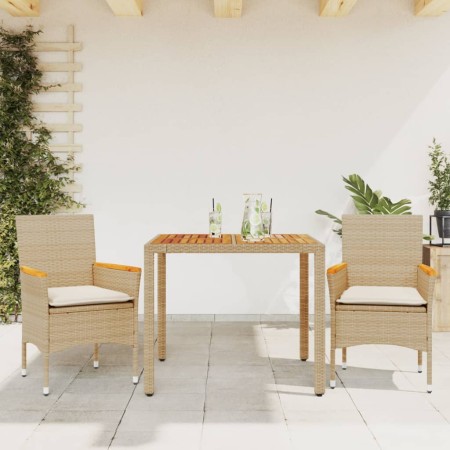 Set de comedor jardín 3 pzas con cojines ratán PE acacia beige en Conjuntos de jardín | Comprar online en Foru.es