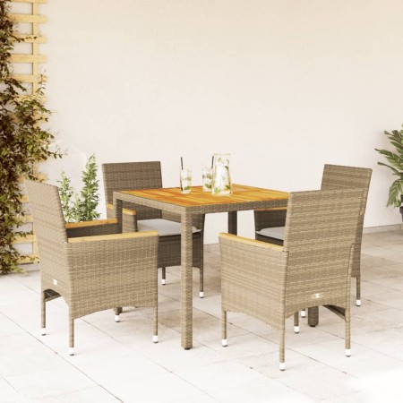 Set de comedor jardín 5 pzas con cojines ratán PE acacia beige en Conjuntos de jardín | Comprar online en Foru.es