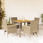 Set de comedor jardín 5 pzas con cojines ratán PE acacia beige en Conjuntos de jardín | Comprar online en Foru.es