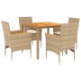 Set de comedor jardín 5 pzas con cojines ratán PE acacia beige en Conjuntos de jardín | Comprar online en Foru.es
