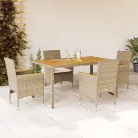 Set de comedor jardín 5 pzas con cojines ratán PE acacia beige en Conjuntos de jardín | Comprar online en Foru.es