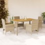 Set de comedor jardín 5 pzas con cojines ratán PE acacia beige en Conjuntos de jardín | Comprar online en Foru.es