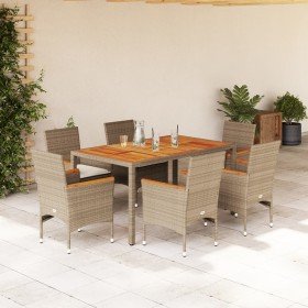 Set de comedor jardín 7 pzas con cojines ratán PE acacia beige en Conjuntos de jardín | Comprar online en Foru.es
