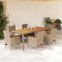 Set de comedor jardín 7 pzas con cojines ratán PE acacia beige en Conjuntos de jardín | Comprar online en Foru.es