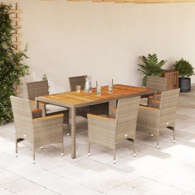 Set de comedor jardín 7 pzas con cojines ratán PE acacia beige en Conjuntos de jardín | Comprar online en Foru.es