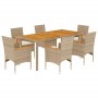 Set de comedor jardín 7 pzas con cojines ratán PE acacia beige en Conjuntos de jardín | Comprar online en Foru.es