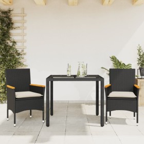 Set comedor jardín 3 pzas cojines ratán sintético vidrio negro en Conjuntos de jardín | Comprar online en Foru.es