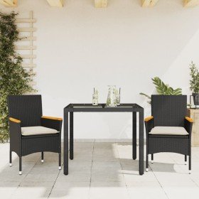 Set comedor jardín 3 pzas cojines ratán sintético vidrio negro en Conjuntos de jardín | Comprar online en Foru.es