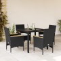 Set comedor jardín 5 pzas cojines ratán sintético vidrio negro en Conjuntos de jardín | Comprar online en Foru.es