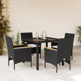 Set comedor jardín 5 pzas cojines ratán sintético vidrio negro en Conjuntos de jardín | Comprar online en Foru.es