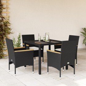 Set comedor jardín 5 pzas cojines ratán sintético vidrio negro en Conjuntos de jardín | Comprar online en Foru.es