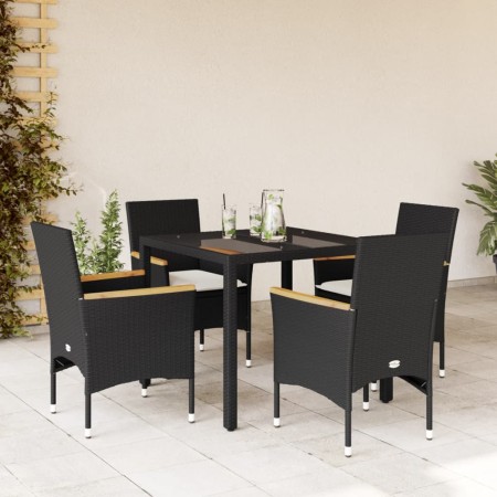 Set comedor jardín 5 pzas cojines ratán sintético vidrio negro en Conjuntos de jardín | Comprar online en Foru.es