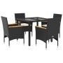 Set comedor jardín 5 pzas cojines ratán sintético vidrio negro en Conjuntos de jardín | Comprar online en Foru.es