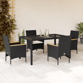 Set comedor jardín 5 pzas cojines ratán sintético vidrio negro en Conjuntos de jardín | Comprar online en Foru.es