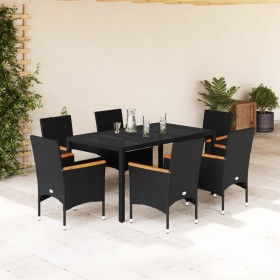 Set comedor jardín 7 pzas cojines ratán sintético vidrio negro en Conjuntos de jardín | Comprar online en Foru.es